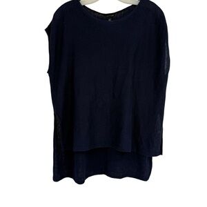 Eileen Fisher 100% Organic LINEN Blue Sleeveless Sweater Top womens size XS